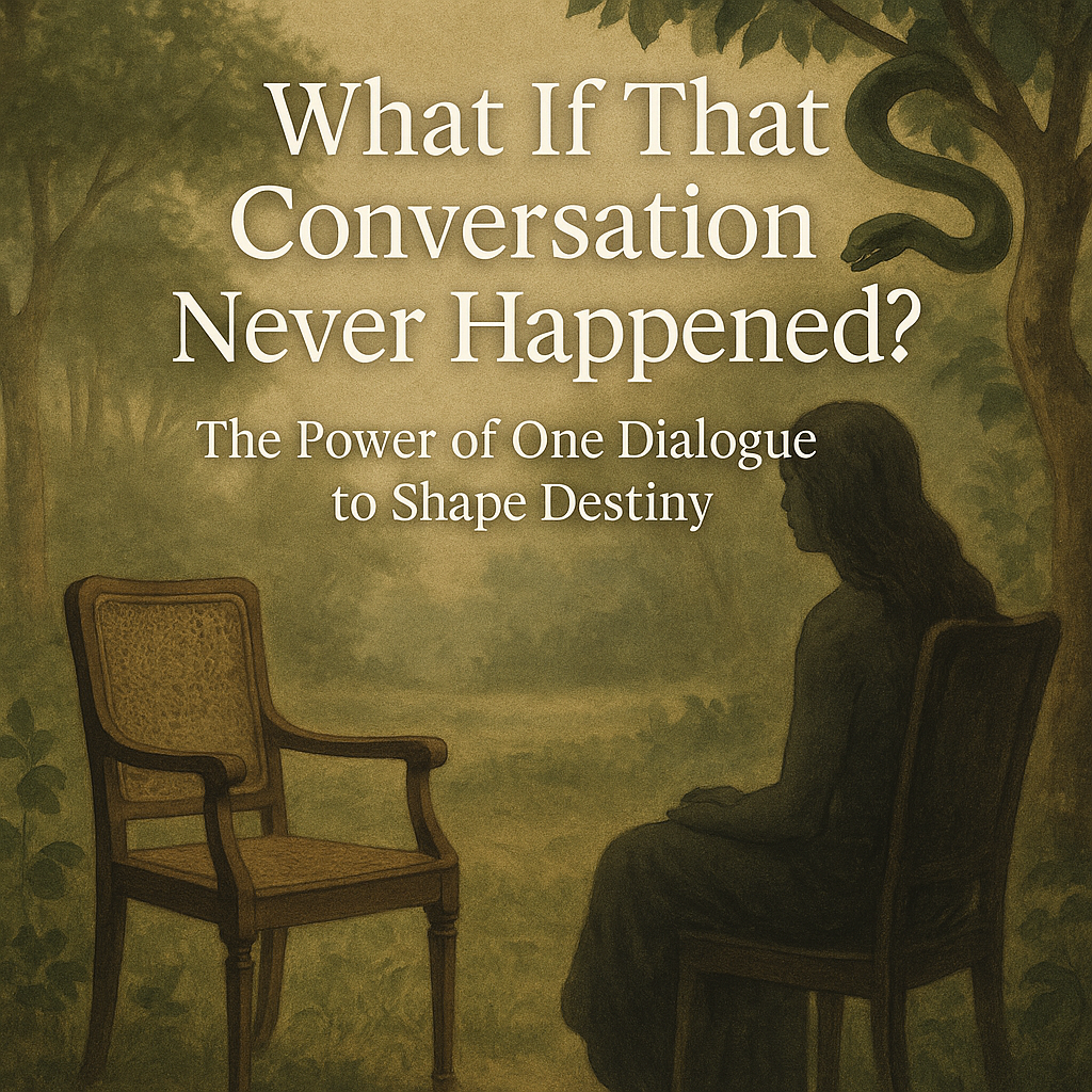 Eve talking to the serpent. Emotional affair illustration.